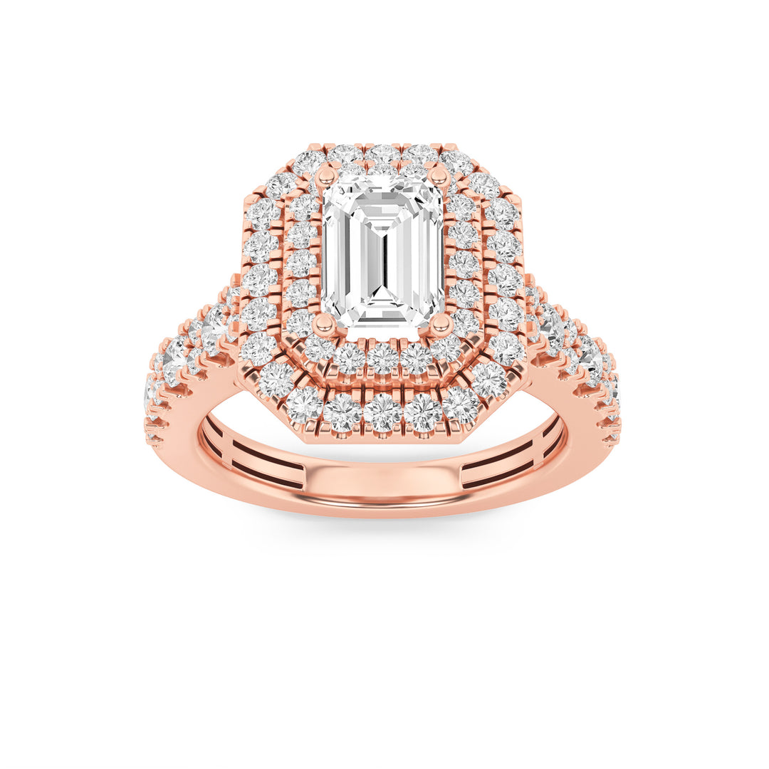14K Rose Gold 2ctw Lab Diamond Emerald Ring Sz 7