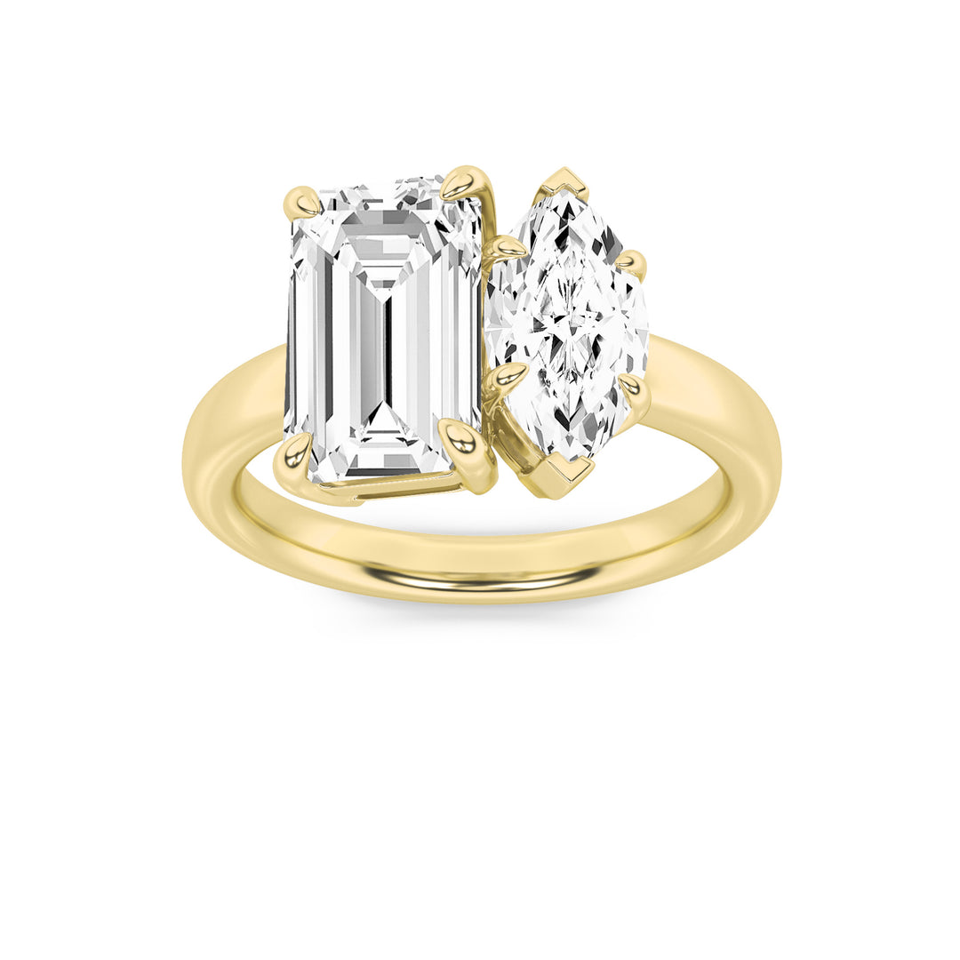 14K Yellow Gold 3ctw Lab Diamond Emerald Marquise Ring