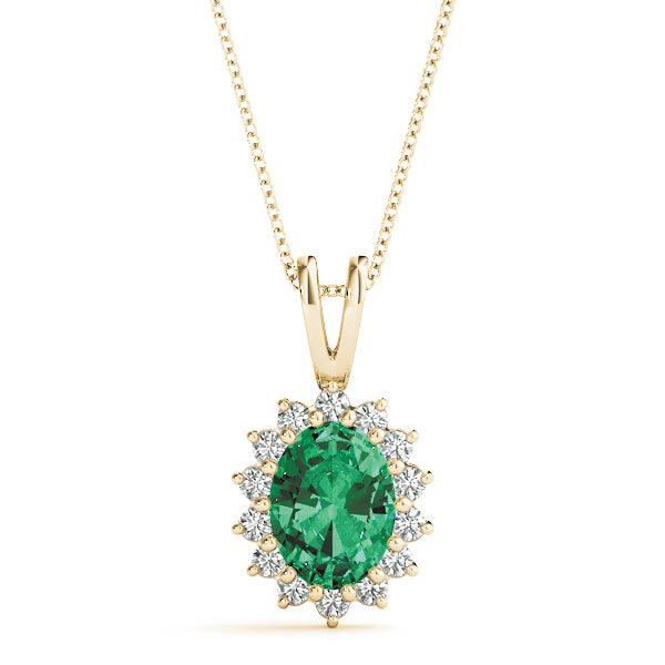 14K Yellow Gold Diamond Halo Oval Pendant