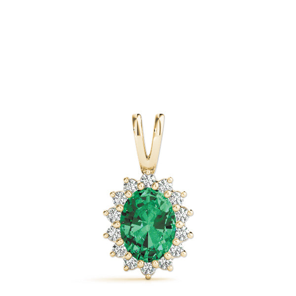 14K Yellow Gold Diamond Halo Oval Pendant