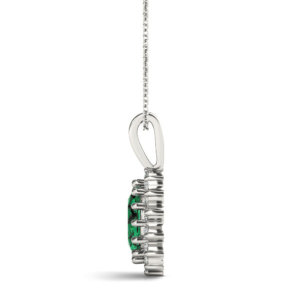18K White Gold Diamond Halo Oval Pendant