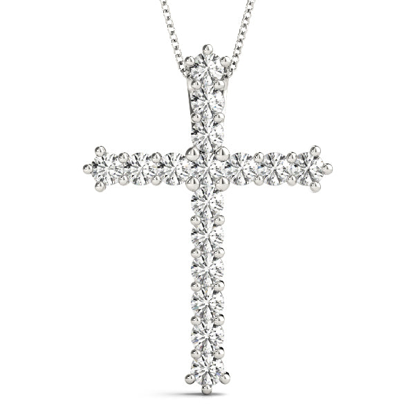 14K White Gold Diamond Cross Pendant