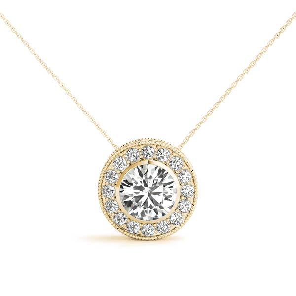 18K Yellow Gold Round Diamond Halo Pendant