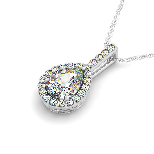 14K White Gold Diamond Halo Pendant