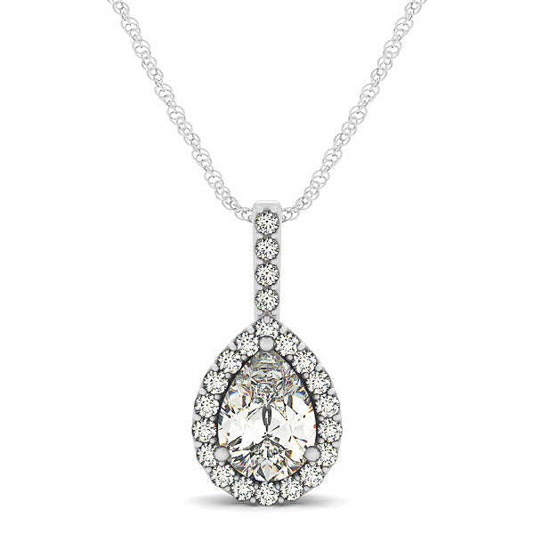 18K White Gold Round Diamond Halo Pendant