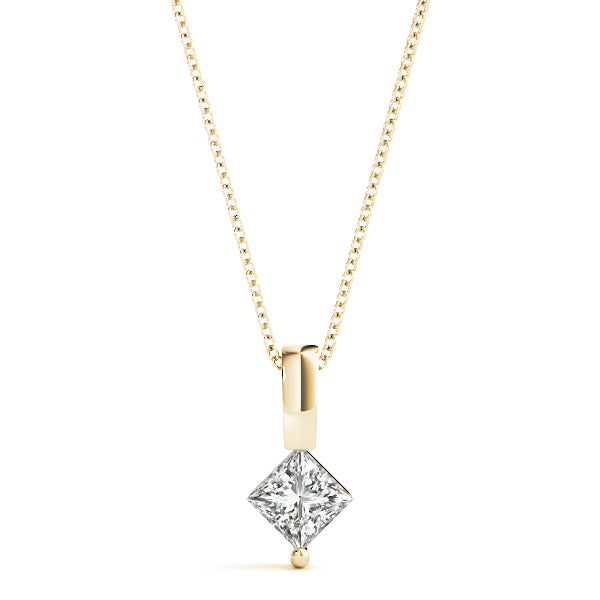 18K Yellow Gold Square Diamond Solitaire Pendant