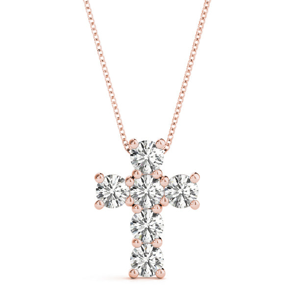 18K Rose Gold Diamond Cross Pendant
