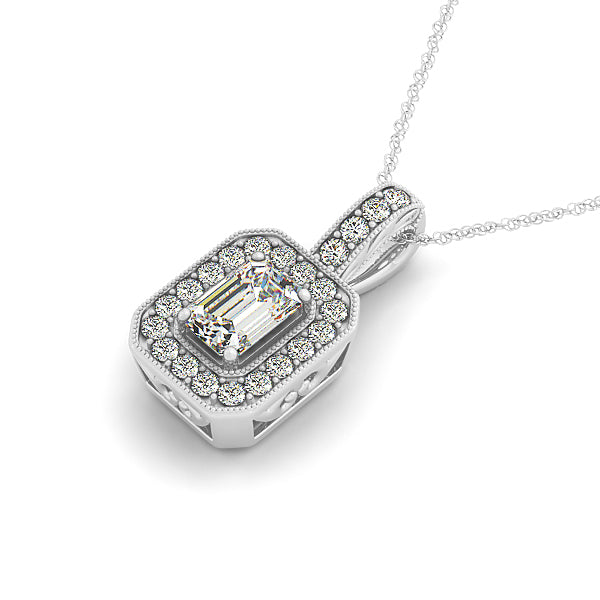 18K White Gold Diamond Halo Pendant Necklace