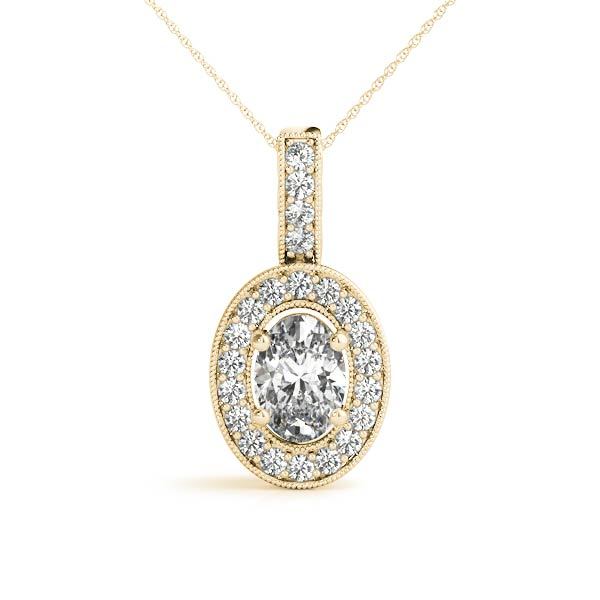 18K Yellow Gold Diamond Halo Pendant Necklace