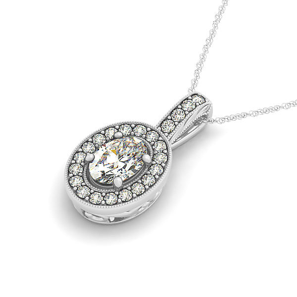 Platinum 1/3 CT Diamond Halo Pendant Necklace
