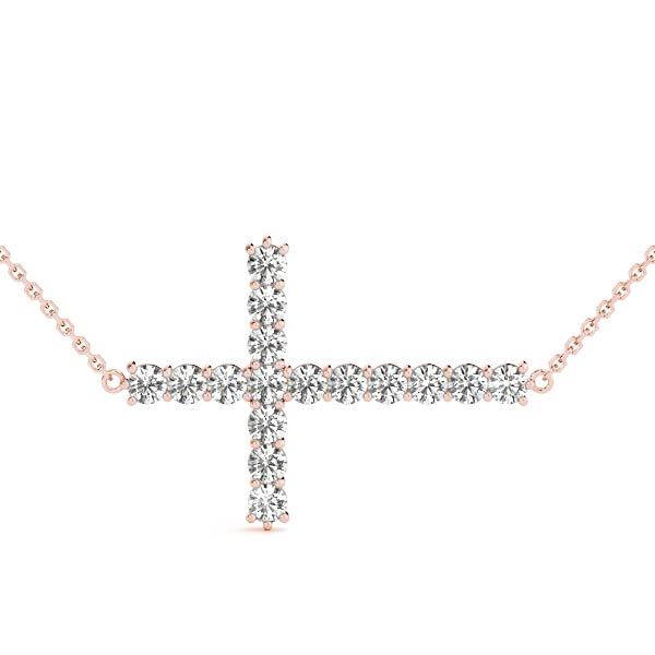 18K Rose Gold Diamond Cross Pendant