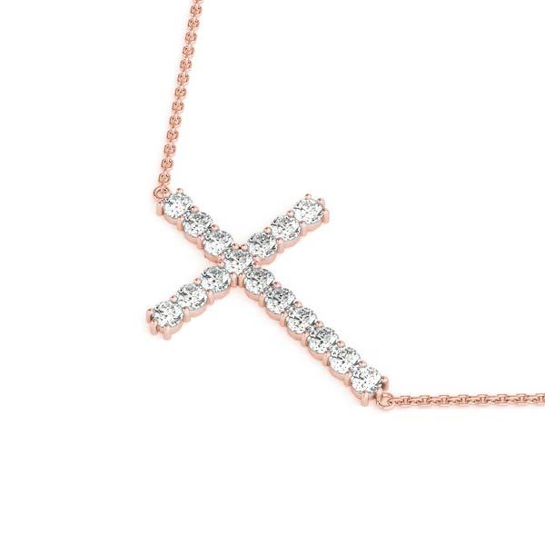 18K Rose Gold Diamond Cross Pendant