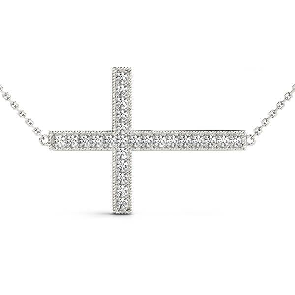 14K White Gold Diamond Cross Pendant