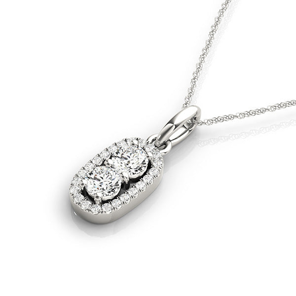 14K White Gold 1 CT Diamond Two-Stone Pendant