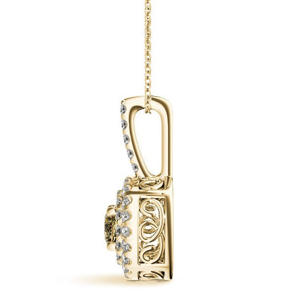 14K Yellow Gold Round Diamond Cluster Pendant