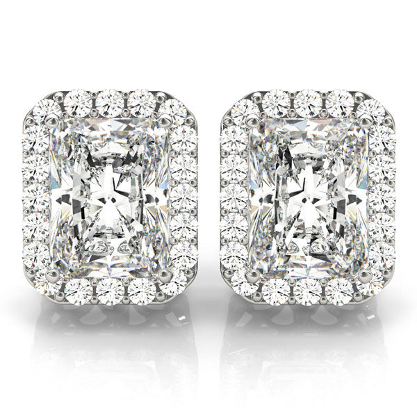 14K White Gold Diamond Halo Earrings