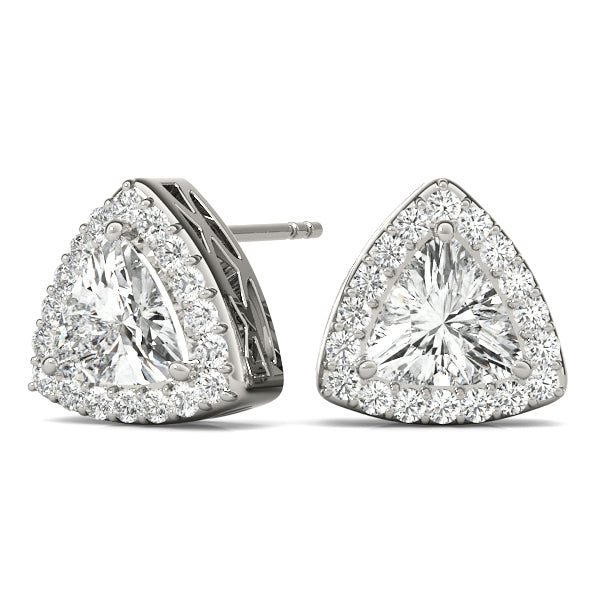 Diamond Halo Round Trillion Earrings