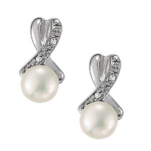 14K White Gold Diamond & Pearl Fashion Earrings