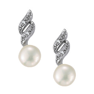 14K White Gold Diamond Pearl Fashion Earrings