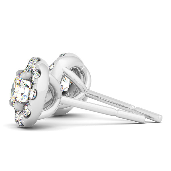 18K White Gold Round Diamond Halo Earrings