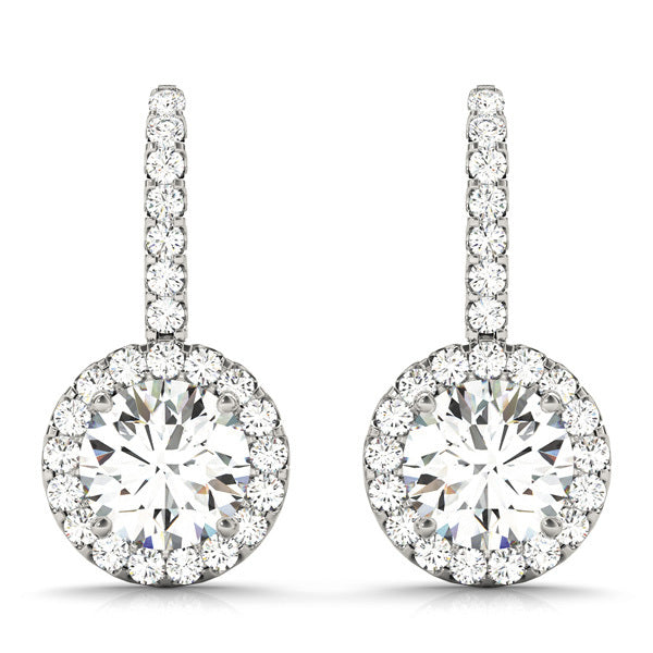 Platinum Round Diamond Halo Earrings 1.2 ctw