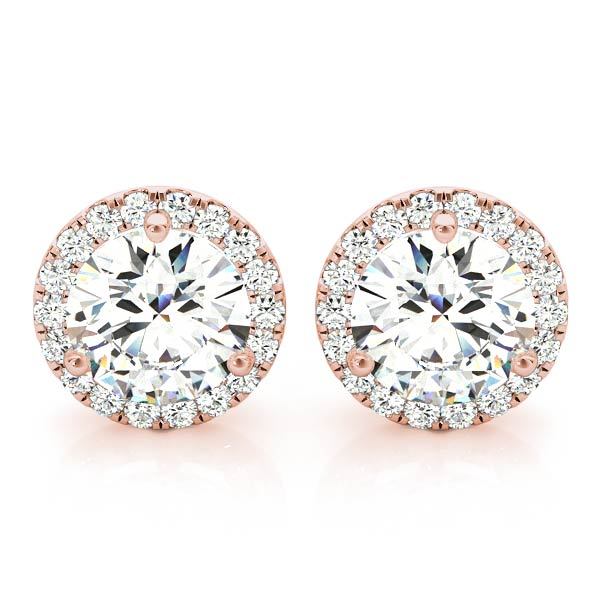 14K Rose Gold Diamond Halo Earrings