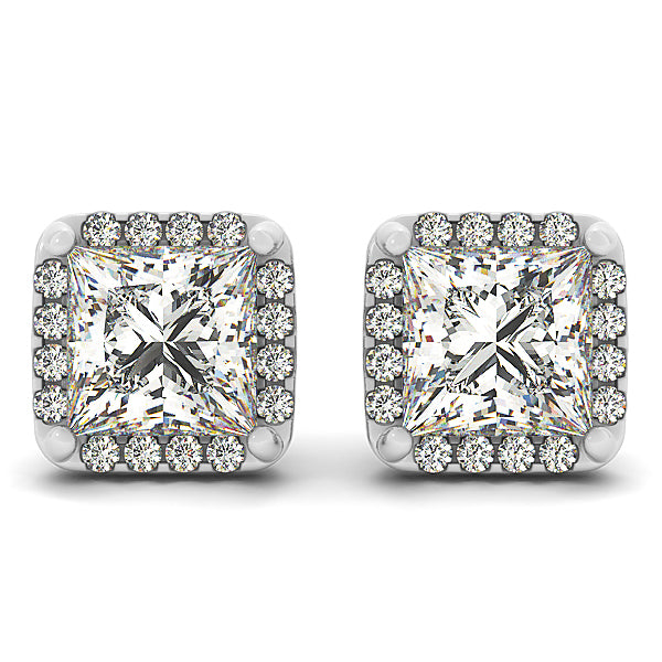 18K White Gold Diamond Halo Stud Earrings