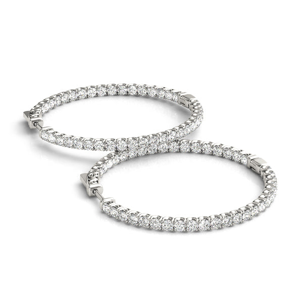14K White Gold Round Diamond Inside Out Hoop Earrings