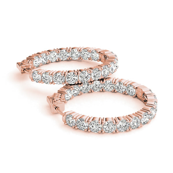 18K Rose Gold Diamond Inside Out Hoop Earrings