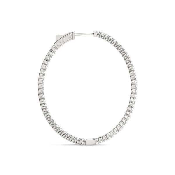 14K White Gold Round Diamond Inside Out Hoops