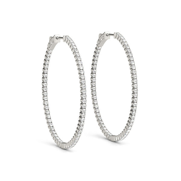 14K White Gold Round Diamond Inside Out Hoops