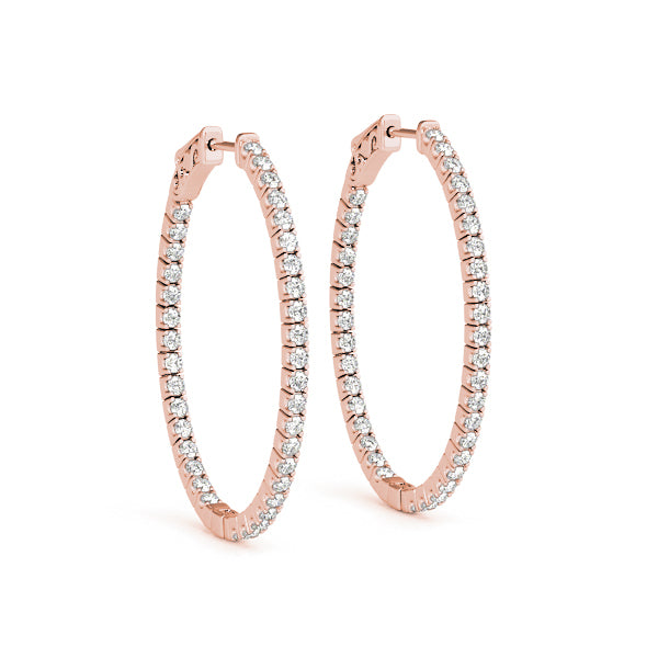 Rose Gold Diamond Inside Out Hoop Earrings - 3/8 ctw