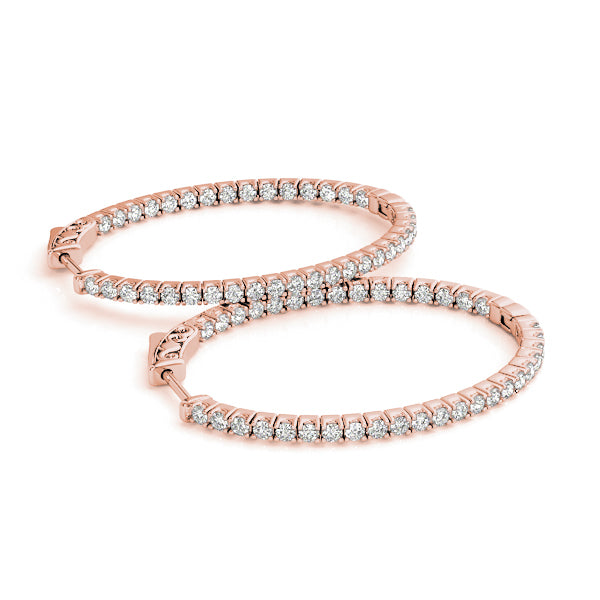 Rose Gold Diamond Inside Out Hoop Earrings - 3/8 ctw