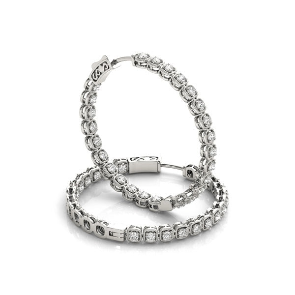 14K Yellow Gold Round Diamond Hoop Earrings