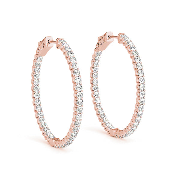 18K Rose Gold Diamond Inside Out Hoop Earrings