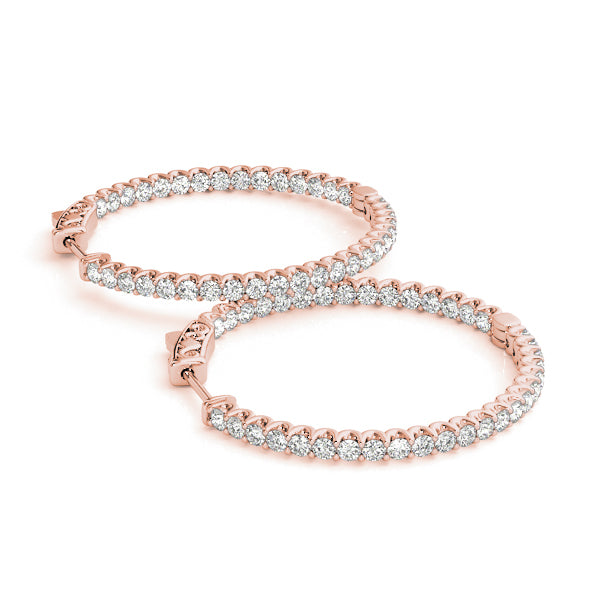 18K Rose Gold Diamond Inside Out Hoop Earrings