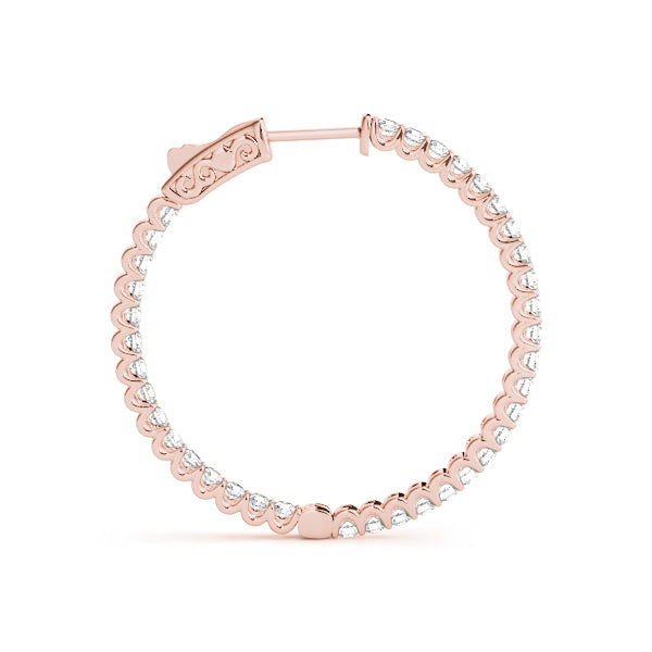 18K Rose Gold Diamond Inside Out Hoop Earrings