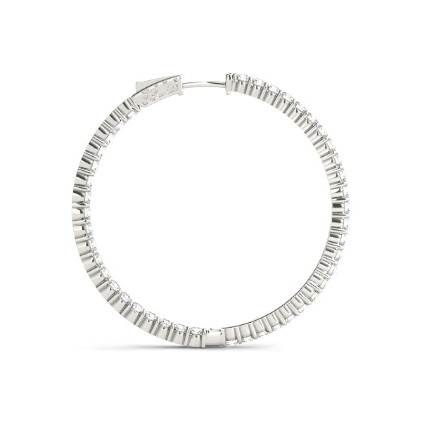 14K White Gold Round Diamond Hoop Earrings