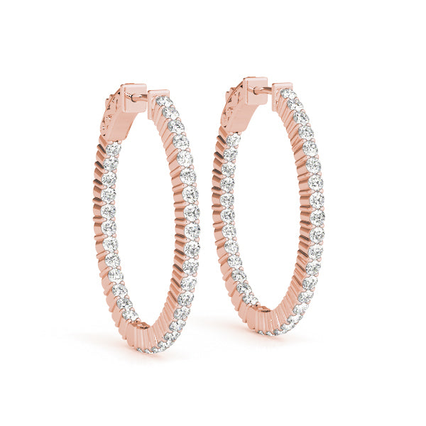 Rose Gold Diamond Inside Out Hoop Earrings - 5/8 ctw