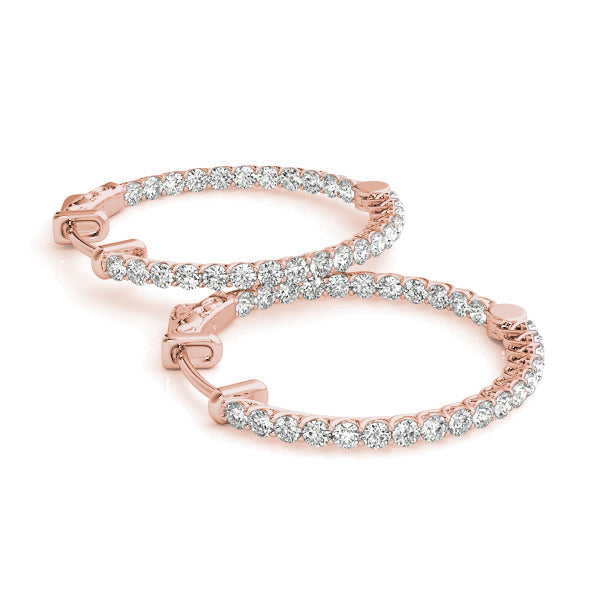 18K Rose Gold Diamond Inside Out Hoop Earrings