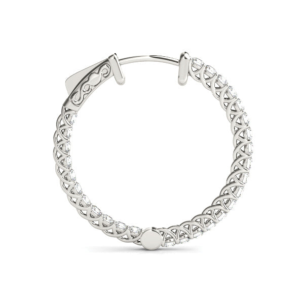 14K White Gold Round Diamond Inside Out Hoops