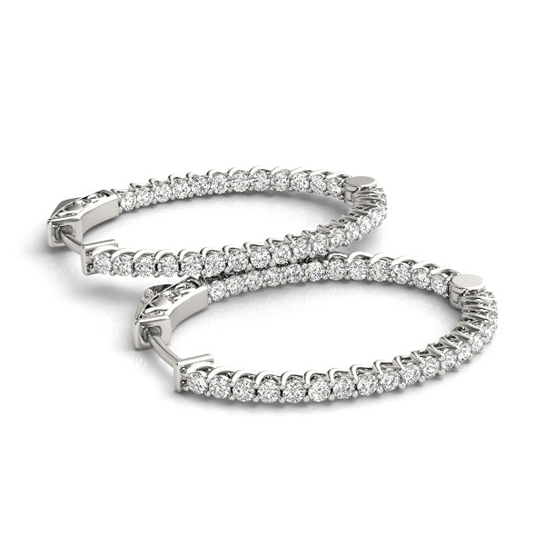 14K White Gold Diamond Inside Out Hoop Earrings