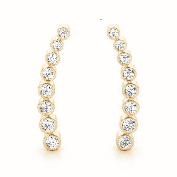 18K Yellow Gold Round Diamond Drop Earrings