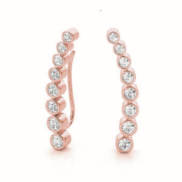18K Rose Gold Round Diamond Drop Earrings