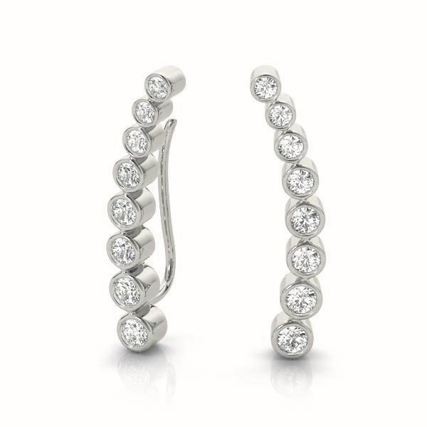 18K White Gold Round Diamond Climber Earrings