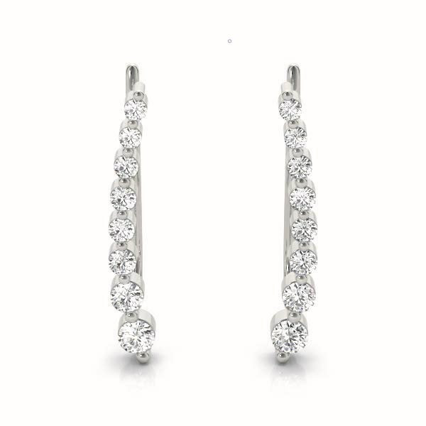 14K White Gold Round Diamond Climber Earrings