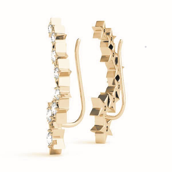 18K Yellow Gold Round Diamond Drop Earrings