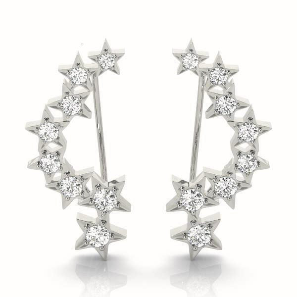 Round Diamond Ear Climbers in Fine Metal