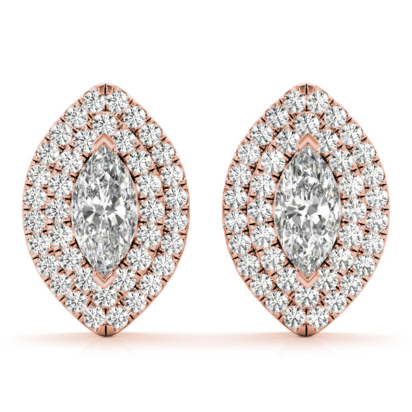 18K Rose Gold Round Diamond Halo Earrings