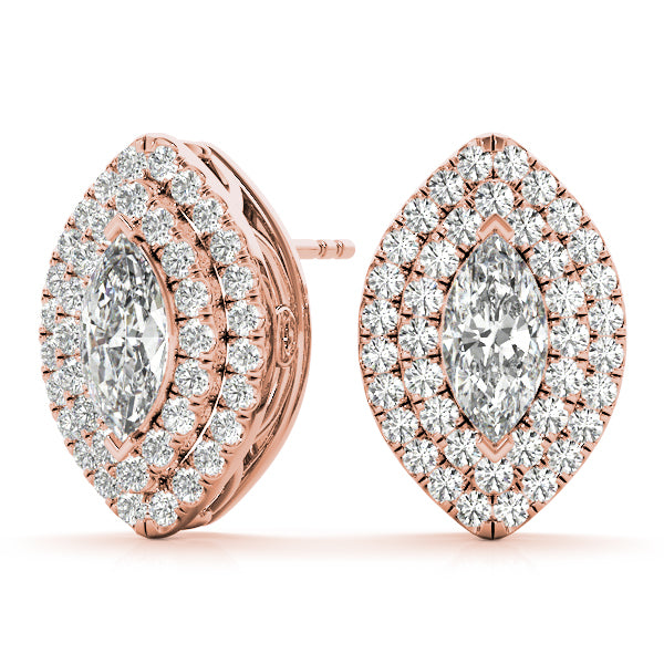 14K Rose Gold Round Diamond Halo Earrings
